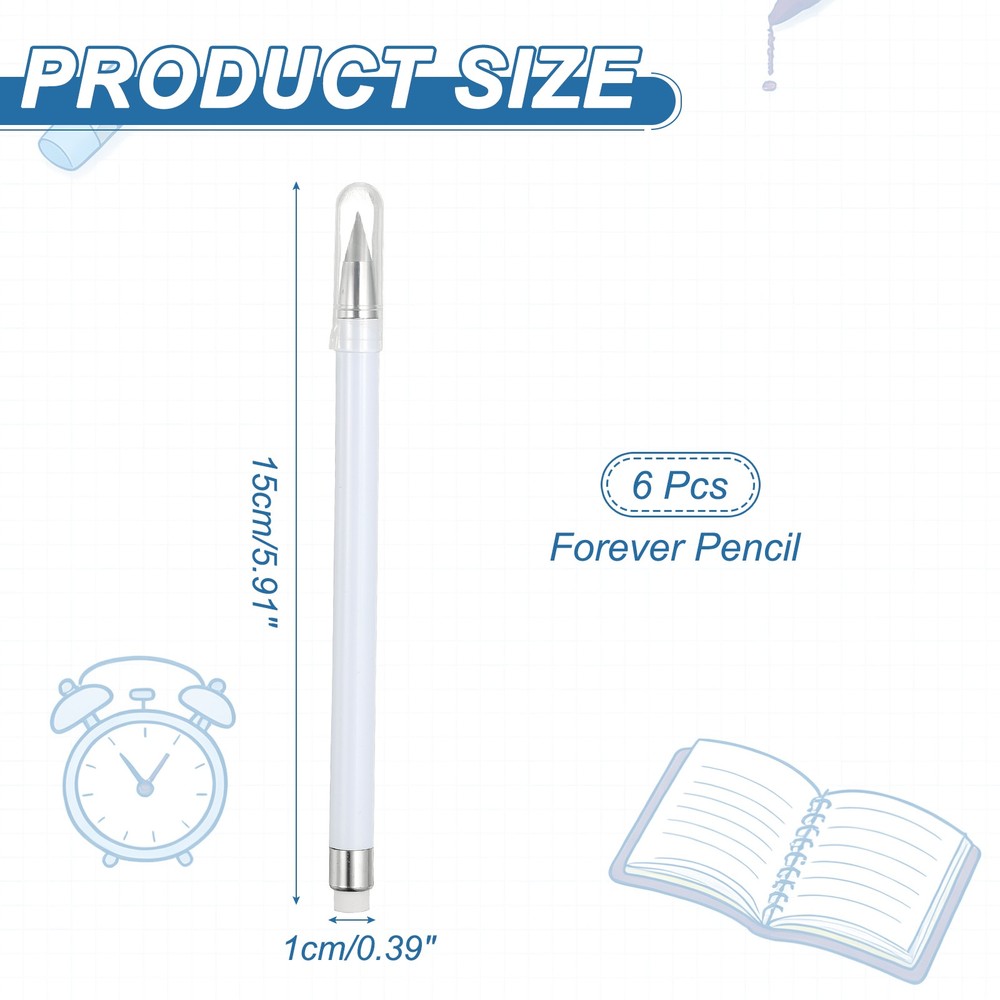 6 Pcs Mechanical Sharpened Forever Pencils Set, White