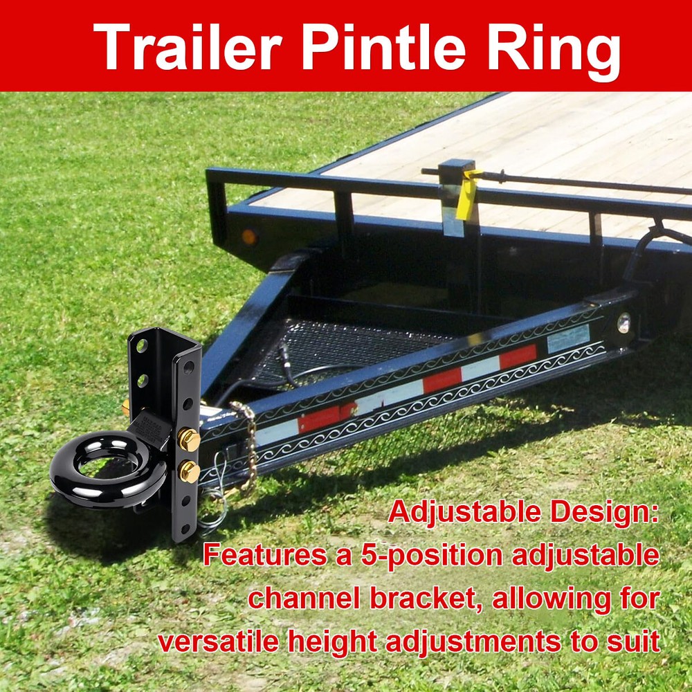 3"ID Trailer Pintle Hitch Lunette Ring Eye Coupler+5-Position Adjustable Channel