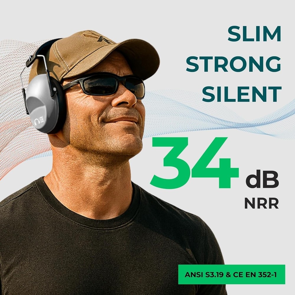Trusted 34 dB Hearing Protection Earmuffs - Lightweight, Compact & Versatile Use