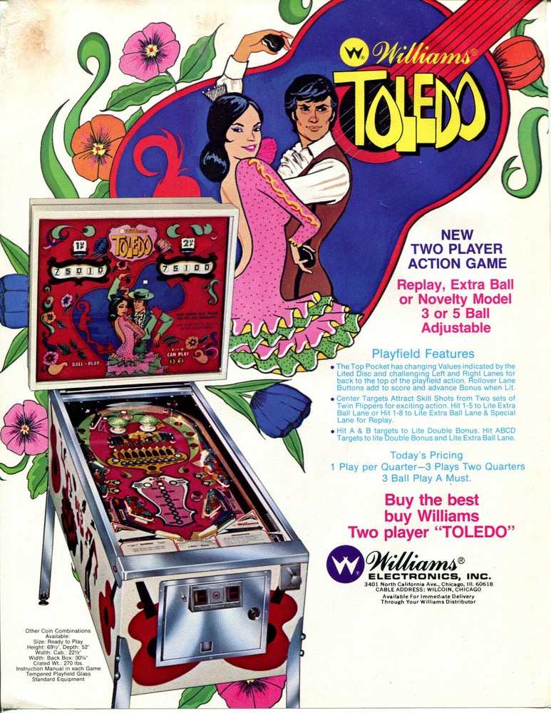 Toledo Williams Pinball Flyer / Brochure / Ad