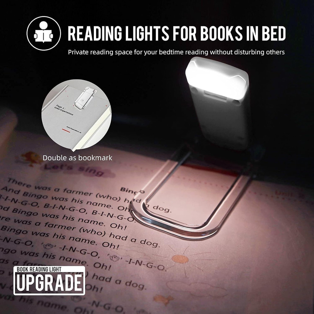 USB Rechargeable LED Clip-On Book Light with Adjustable Brightness for Reading