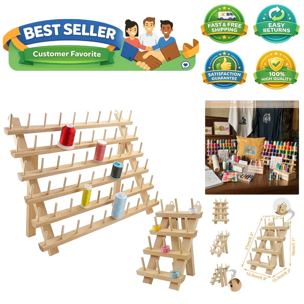 60 Spools + 12 Spools Wooden Thread Rack/Thread Holder Organizer with Hanging...