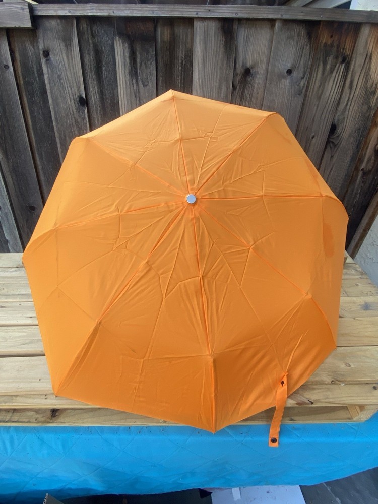 Longchamp Orange Folding Umbrella - Leather Handle