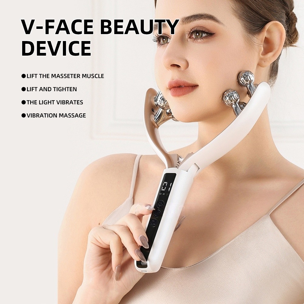 EMS Microcurrent Face Roller V Shape Massager Red Blue Light Skin Lifting