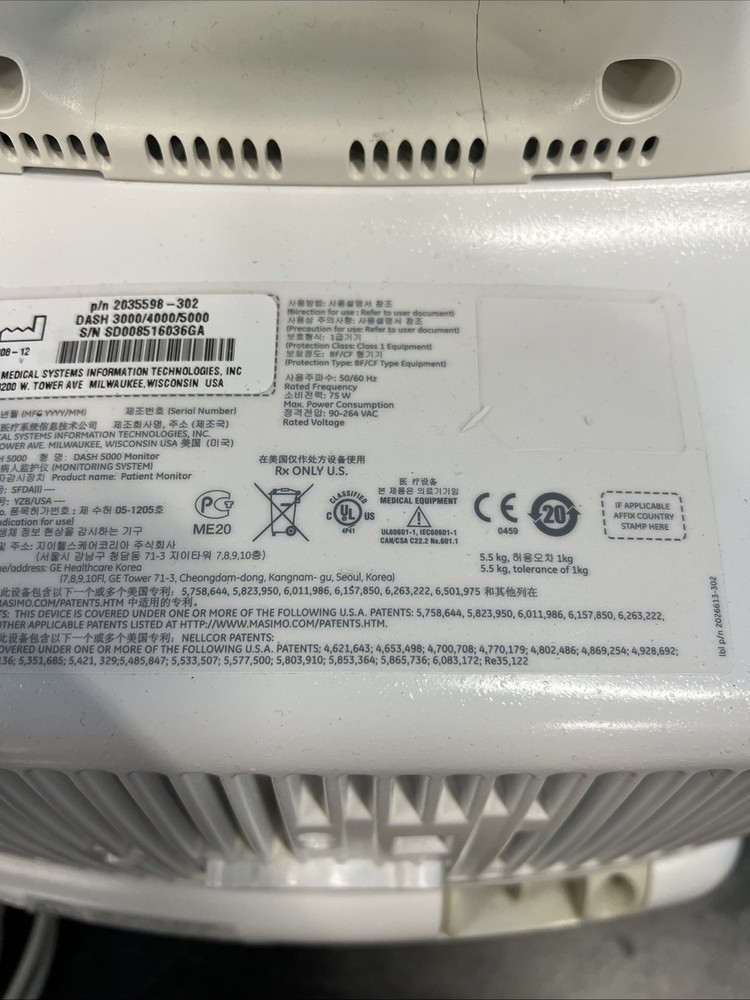 GE Dash 5000. Cables As Pictured 30 day returns