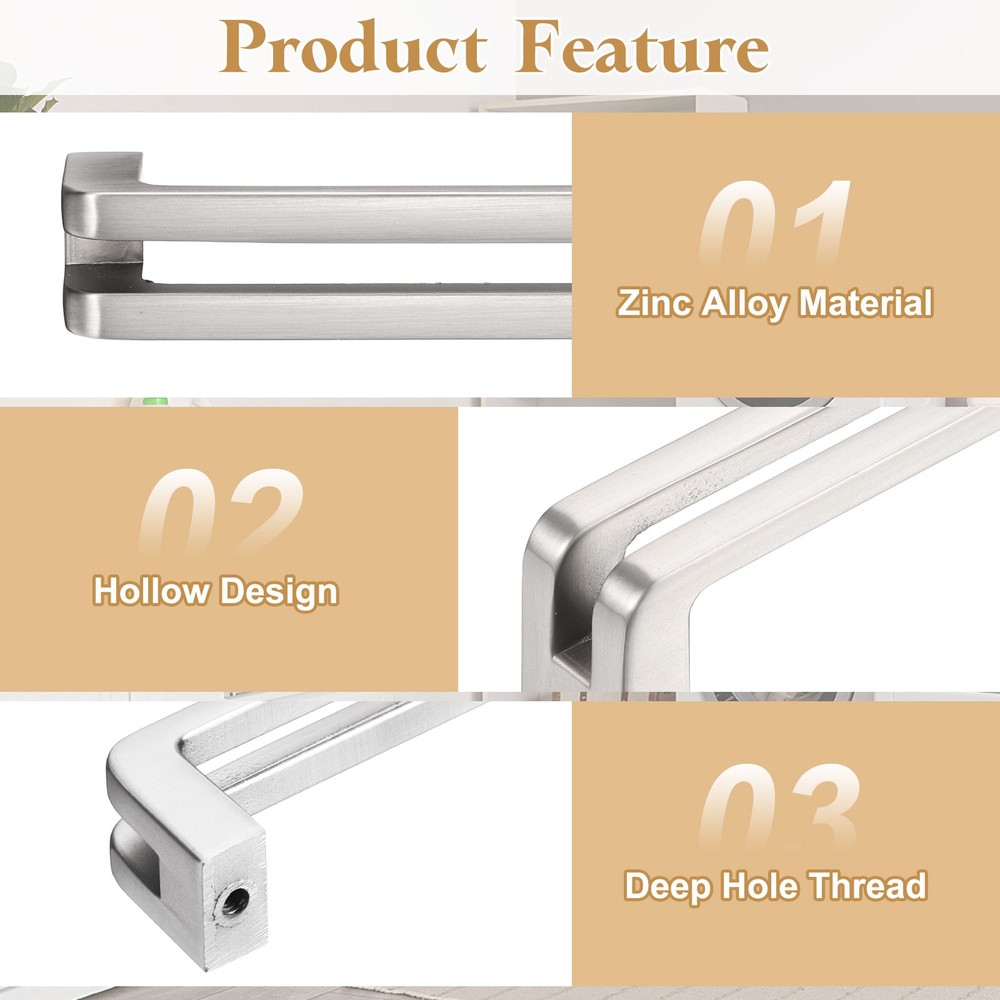 6Pcs Kitchen Cabinet Handles 5"(128mm) Hole Center Pulls, Brushed Silver