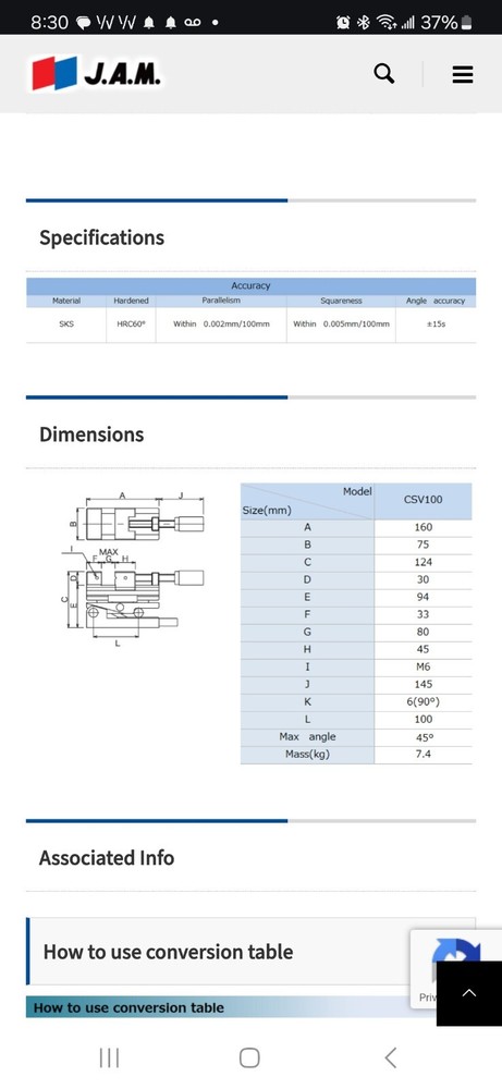 JAM Japan Automatic Machine Precision Compound Sine VISE CSV100