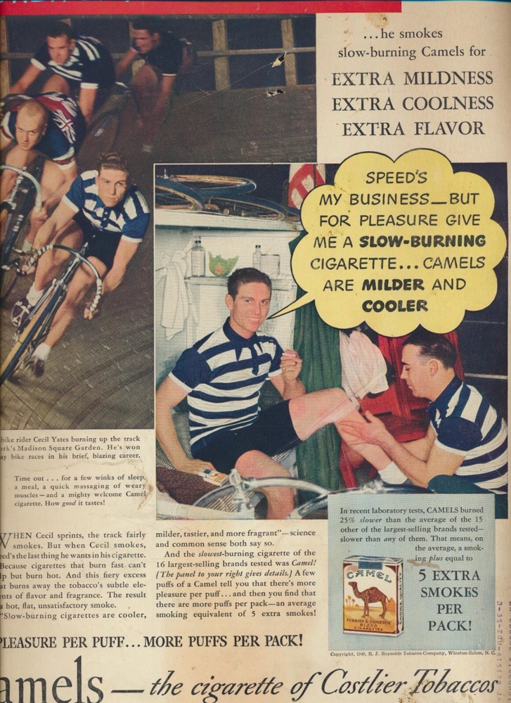 1940 Cycling Ad Cecil Yates Camel Cigarettes