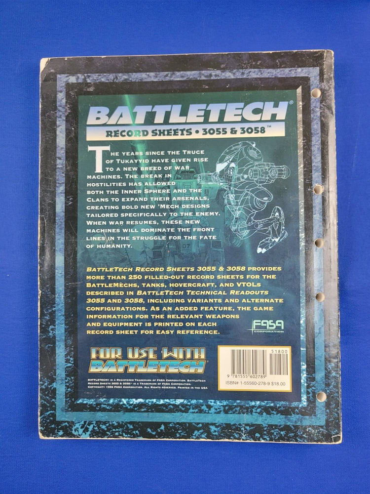 Battletech Record Sheets 3055 & 3058 - FASA 1694