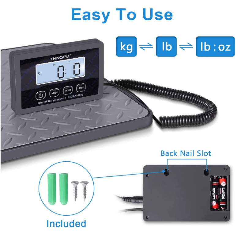 THINKSCALE 440lbs Shipping Scale–Accurate Digital Postal Scale with LCD Display