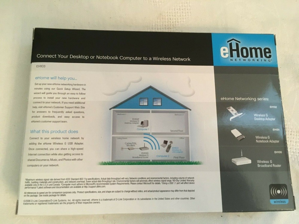 eHOME Wireless G USB Adadpter Model No EH103 Original Box