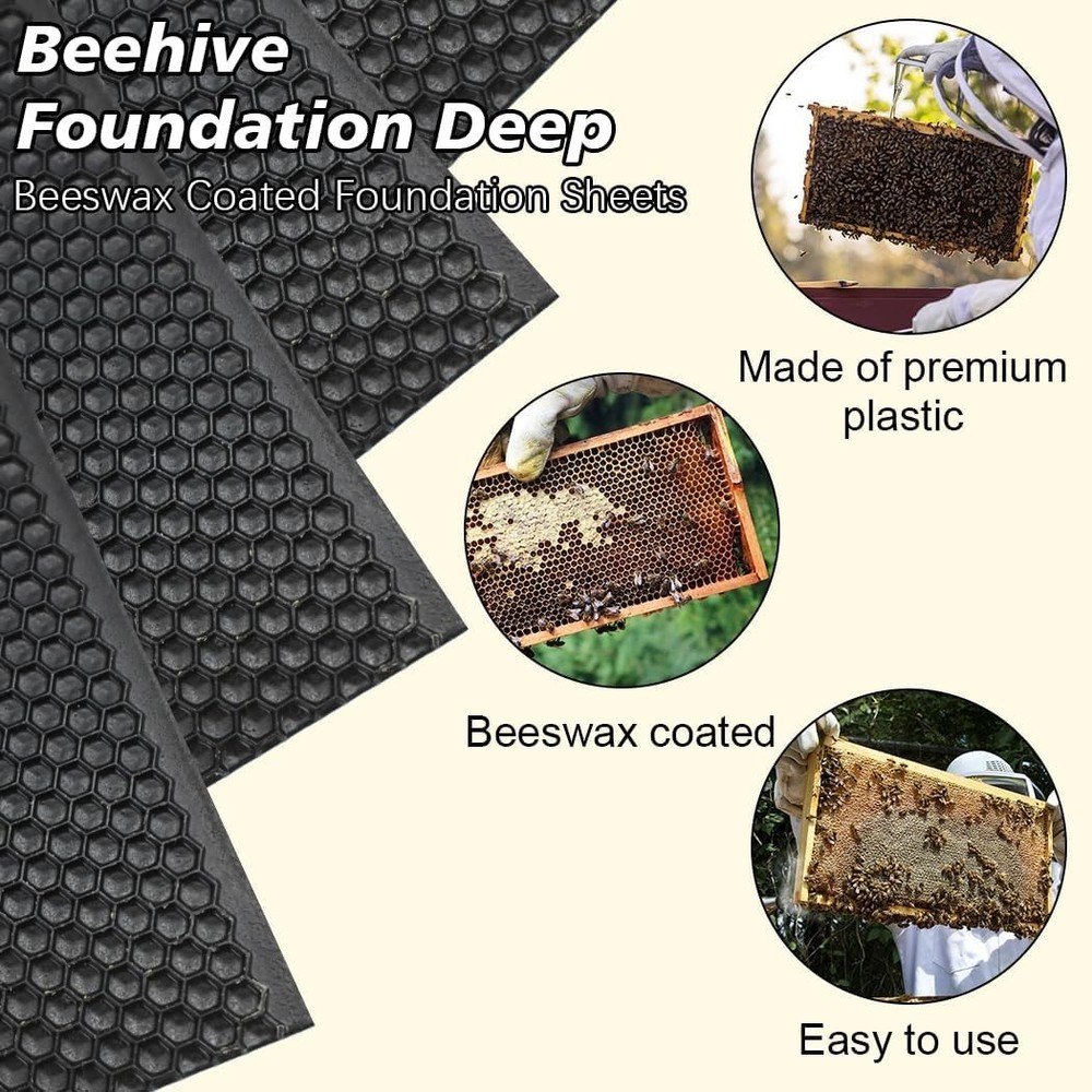 10-Pack Black Beeswax Coated Foundations for Beehive Deep Frames - Easy Install