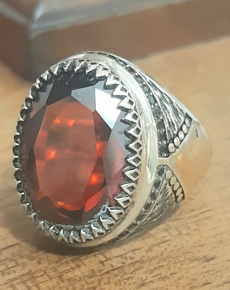 925 SILVER RING Men Solitaire Red Amethyst Sterling Ring Man $