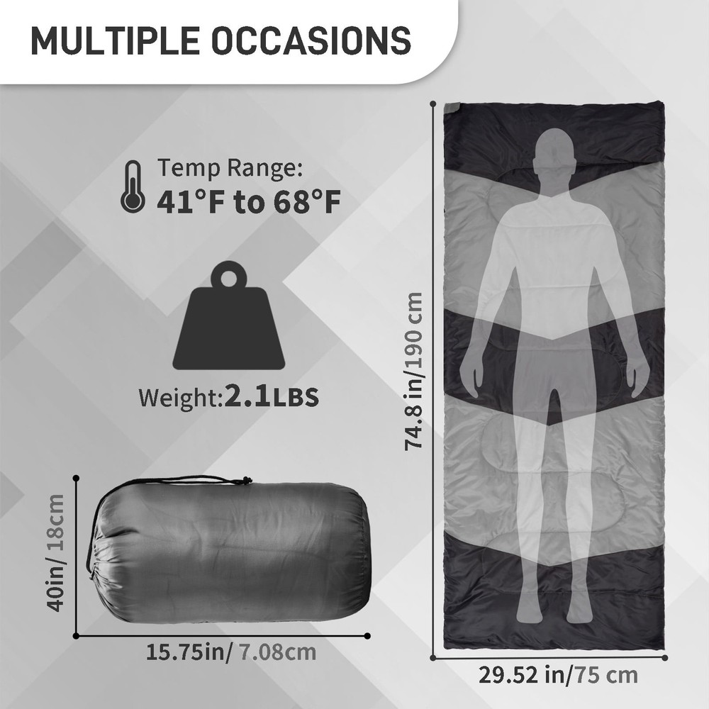 Envelope Camping Sleeping Bag, Rectangular Sleeping Bag Lightweight Waterproof