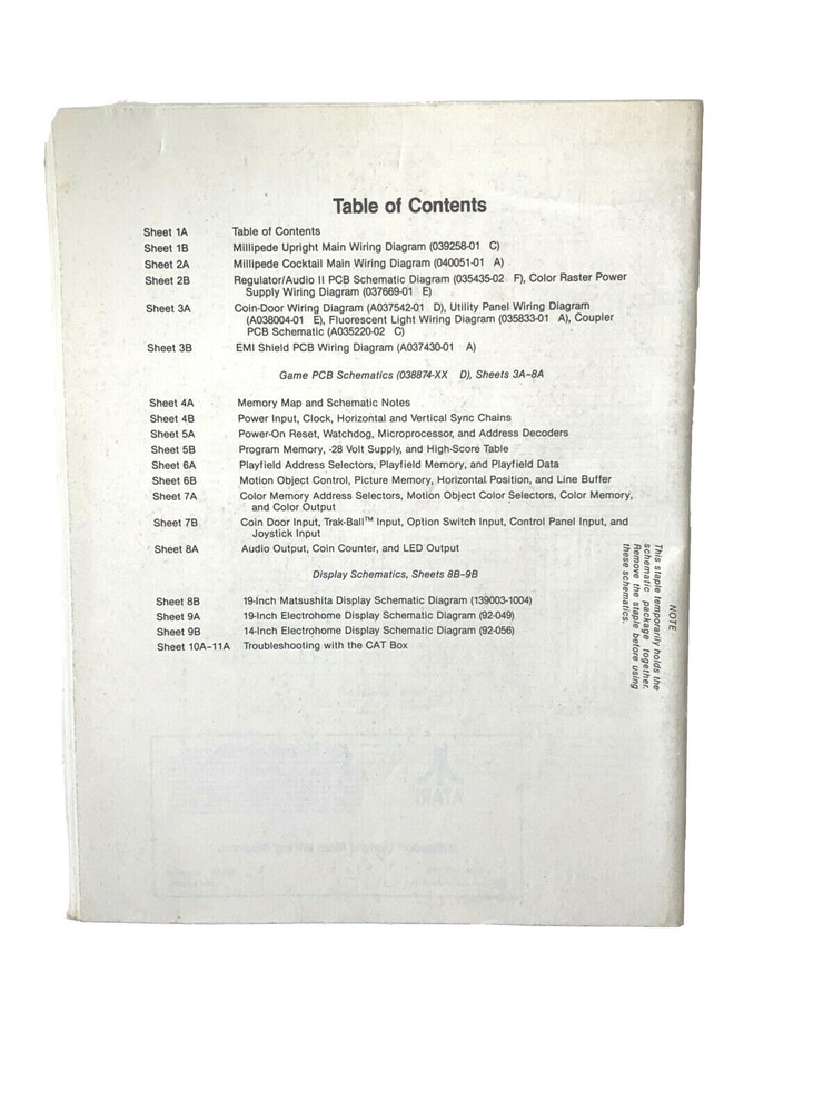 1982 Atari Milipede Schematic Package Supplement-Wiring Diagrams/Service Manual