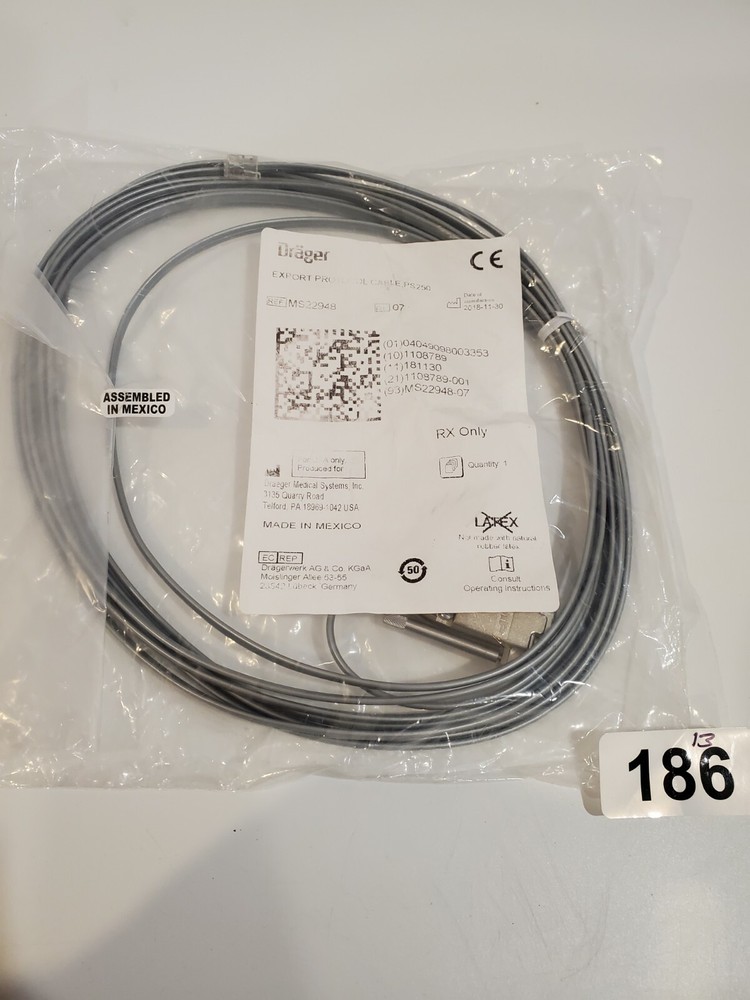 Drager ms22948 Export Protocol Cable # 2-186 READ**