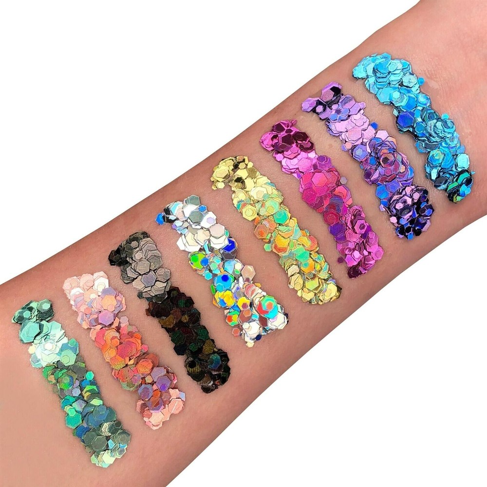 Moon Glitter, chunky glitter. Holographic green.