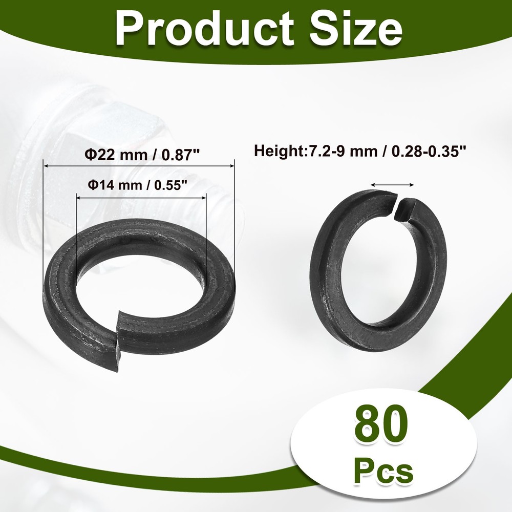 80 Pcs M14 Split Lock Washer Spring Lock Washer Spring Steel, Black