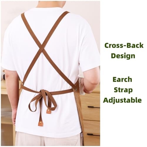 Chef Apron Medium-Thick Cotton Canvas,Cross Back with Multiple Pockets Pink