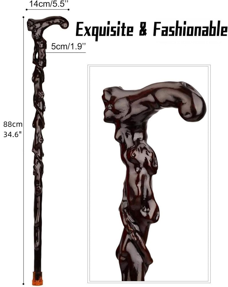Handmade Ebony Walking Cane with Curved Handle - Elegant Support Stick