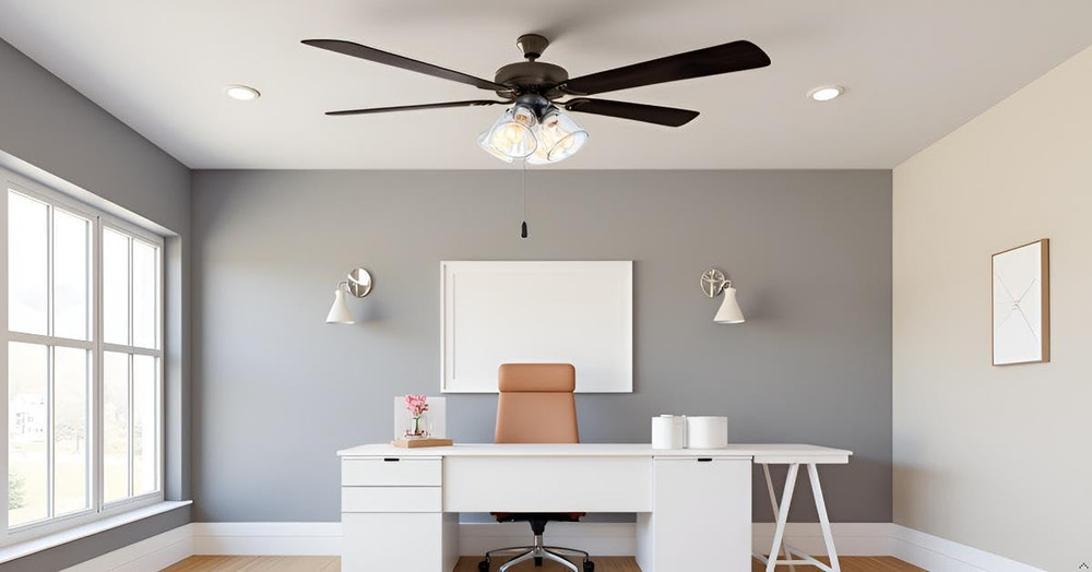 22017-1, Four-Light Ceiling Fan Light Kit with Pull Chain, Matte Black Finish wi