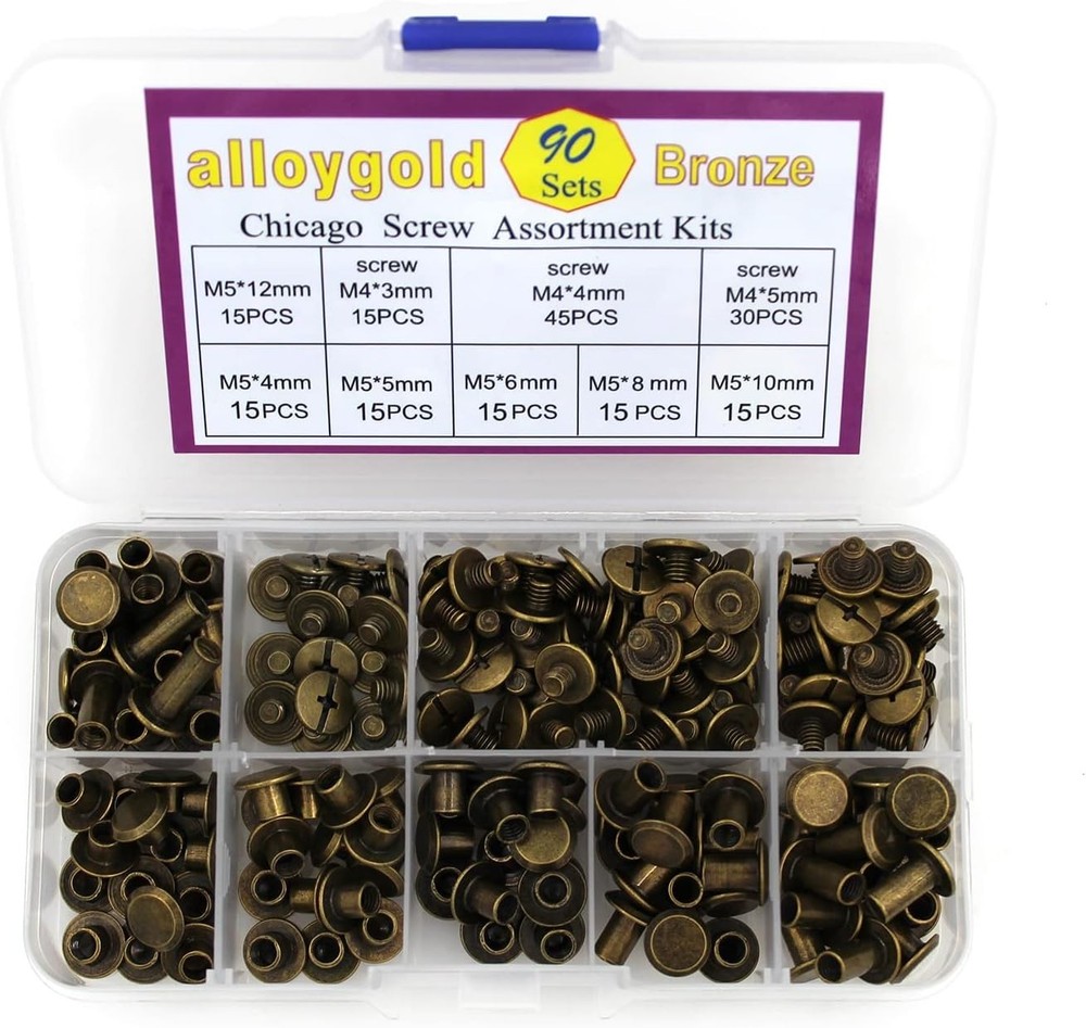 Durable Bronze Leather Rivets - 90 Sets with 6 Sizes for Creative Bookbinding