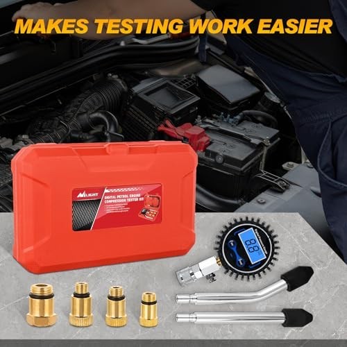 Digital Compression Tester Kit 0-250PSI for Petrol Engine Cylinder Test, Hose &