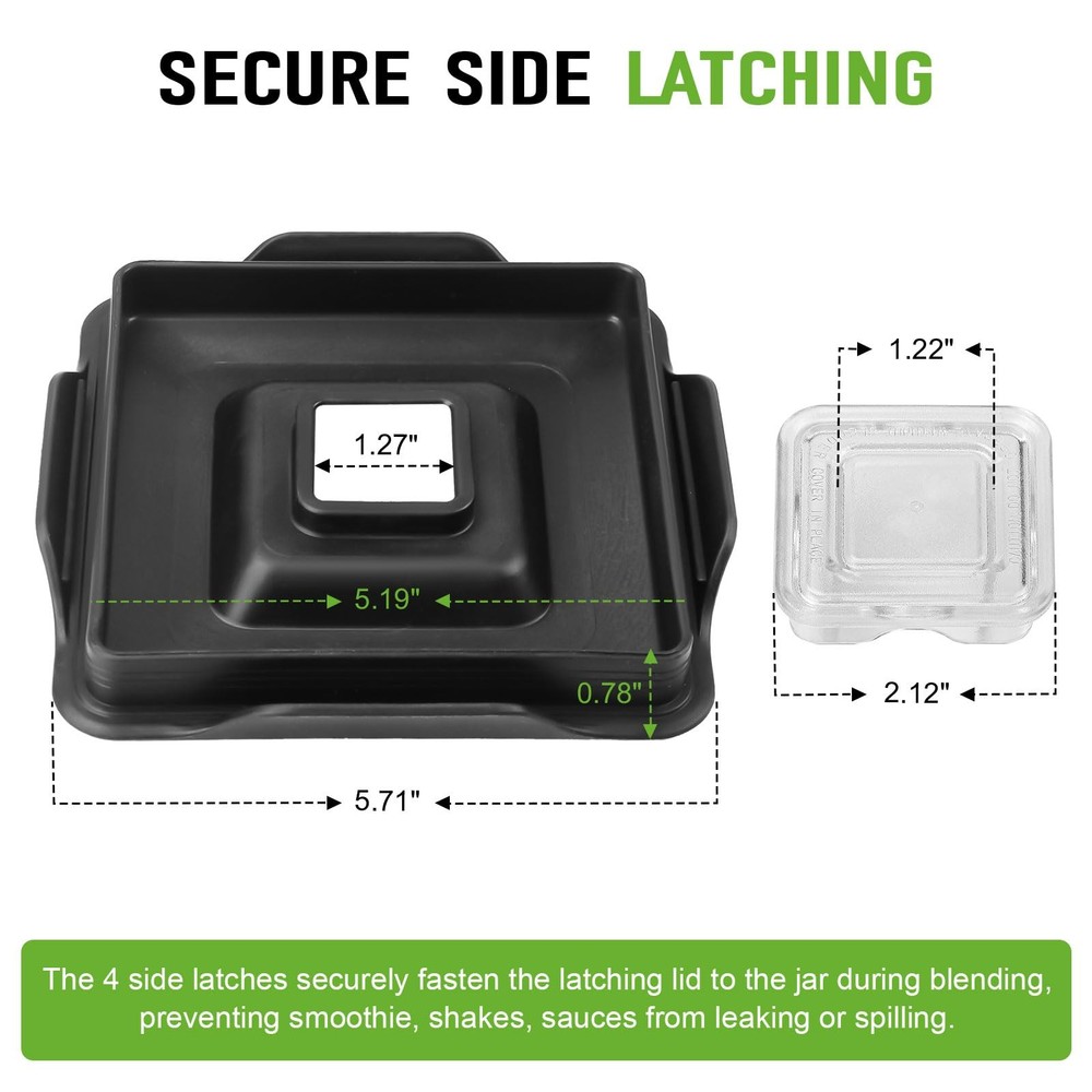 Blender Latching Lid Replacement For Blendtec Commercial Wildside & no, Black