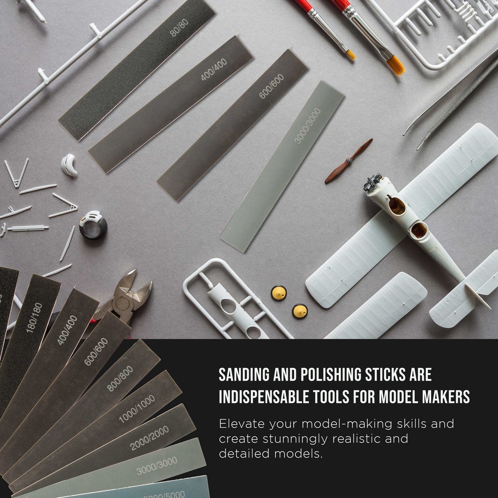 20 Pack Model Sanding and Polishing Sticks 5" Rectangular Shape Variety of Grits