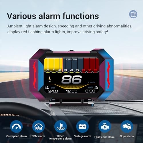 P25 OBD2 Scanner HUD Display, Code Reader with RPM Speed Gauges, Overspeed