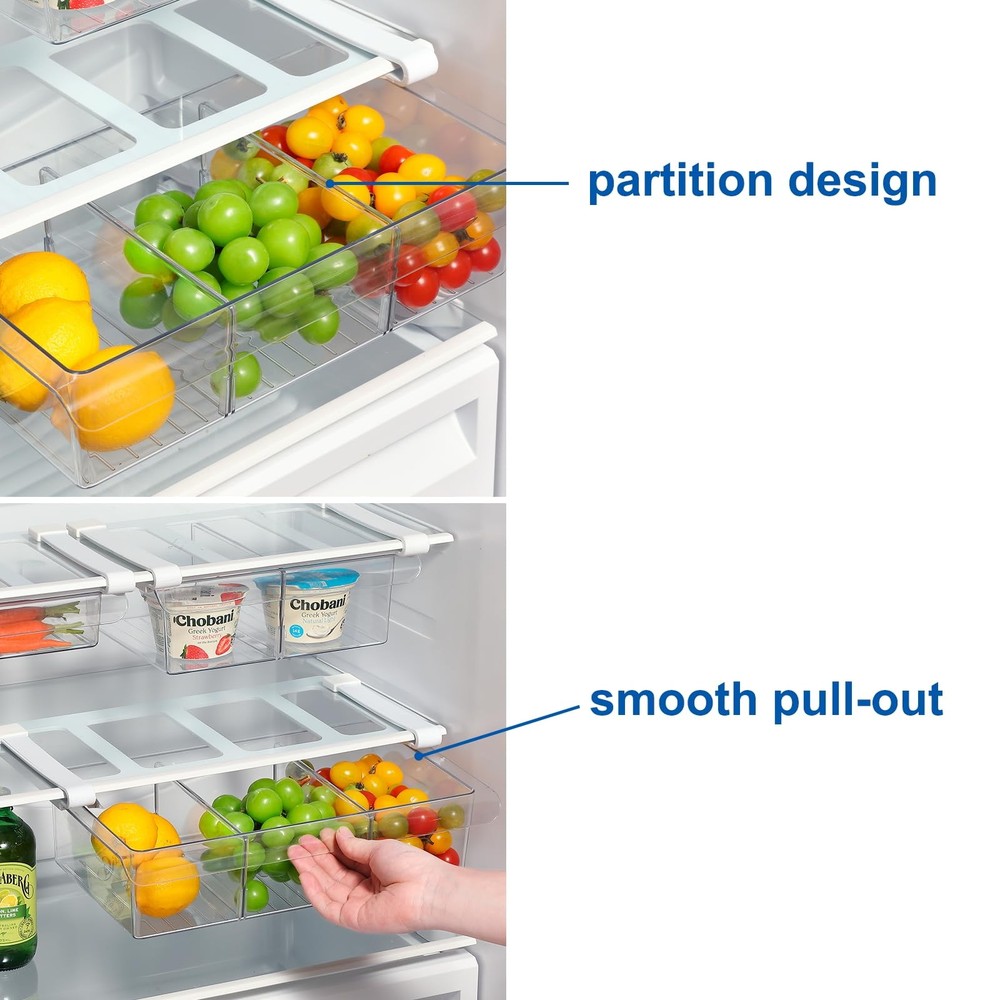 Bronkeeper PullOut Fridge Drawer Organizer Under Shelf Storage Bins for Refr...