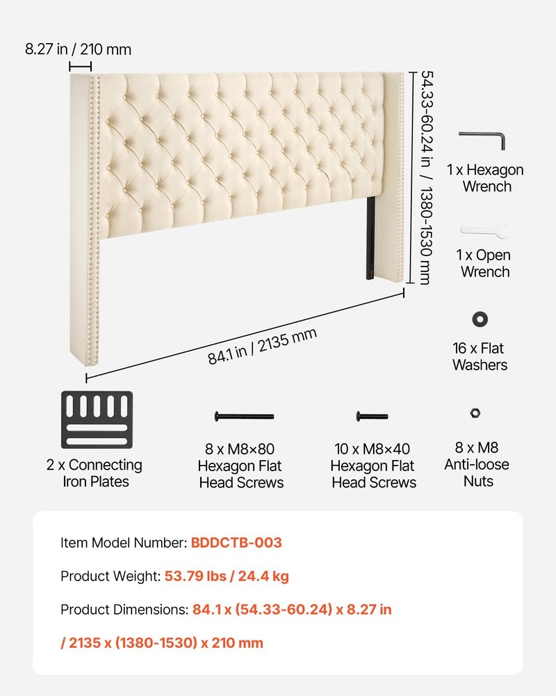 HOT/ Headboard,King Size Headboard with Adjustable Height,Comfortable Diamond T