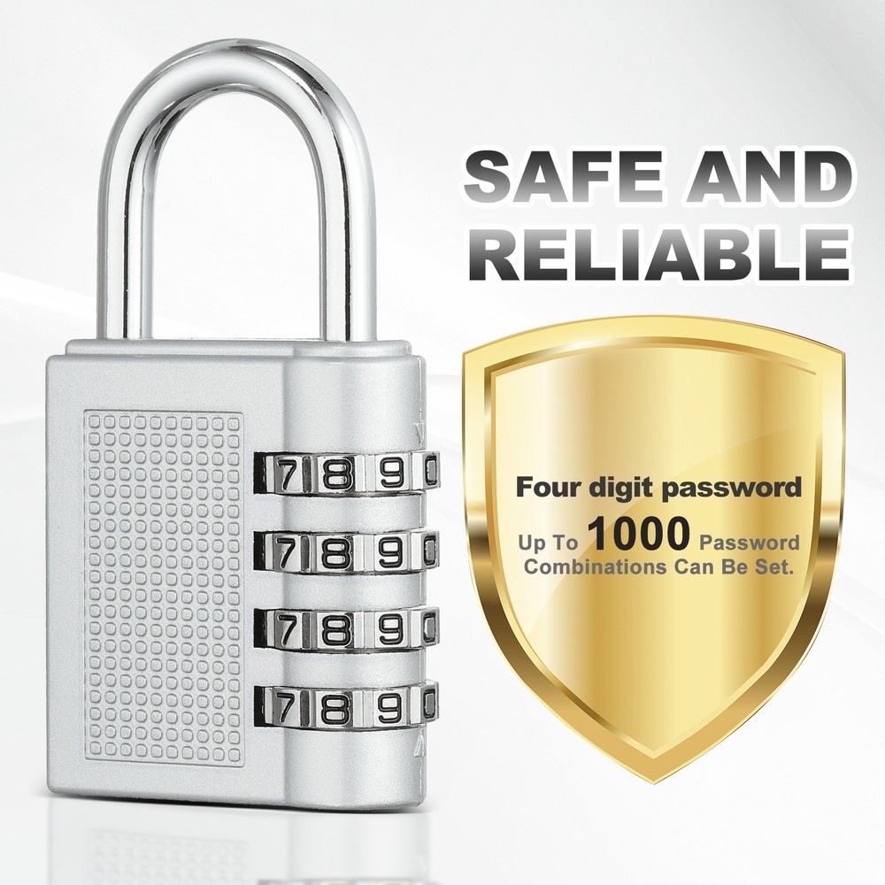 Combination Padlock (Medium, Silver), 3-Digit Shackle Code Locks