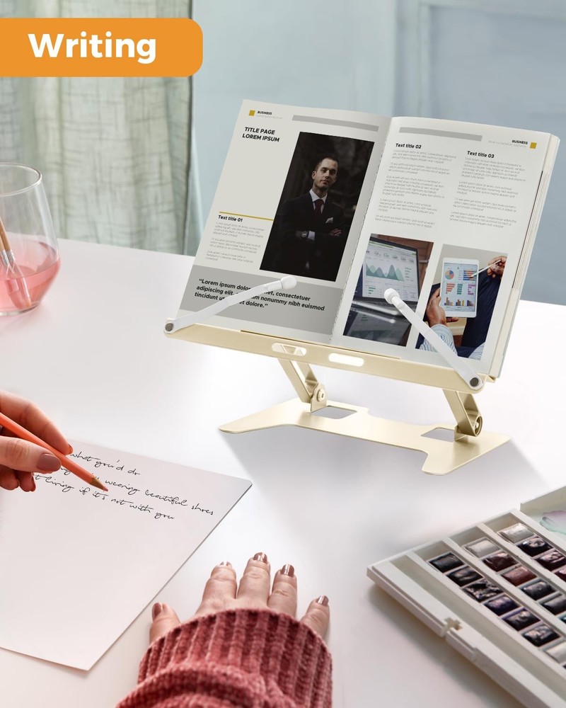 Metal Adjustable Book Stand Foldable Cookbook Document Holder Milky White