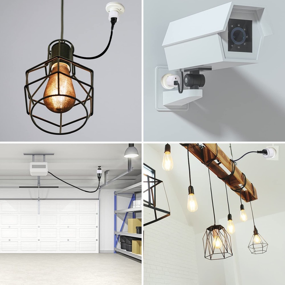 3 Prong Light Socket to Plug Adapter - E26 E27 Light Socket to Plug Adapter -...