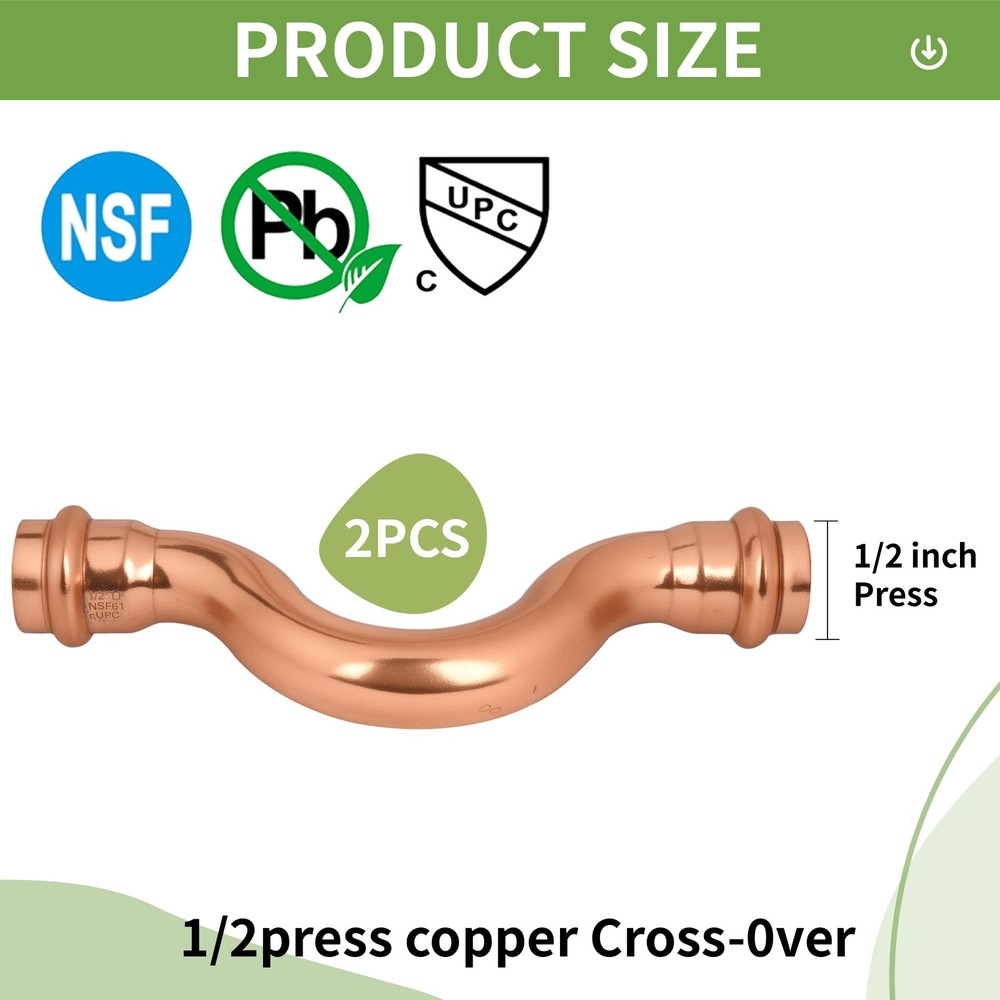 (2pack)1/2" Propress Copper 1/2" Press Cross-Over-2Pack,