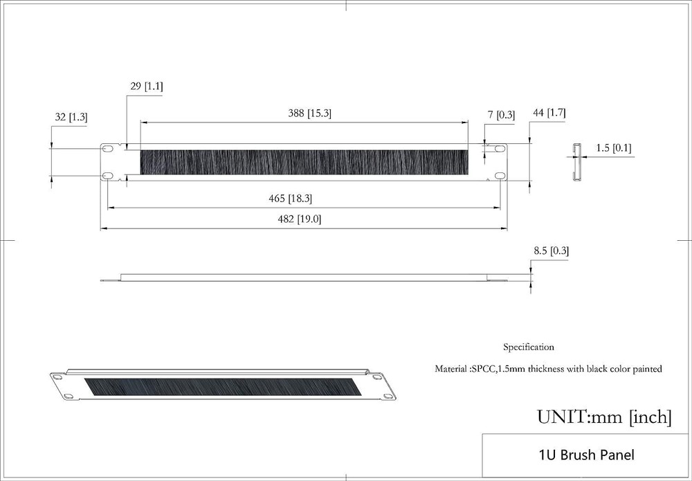 19" 1U Rack Mount Network Cable Tidy Brush Panel Bar Disassembled