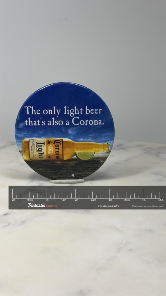 Corona Light Beer Button Pin: Blue Glossy - 2000s Bar Accessory