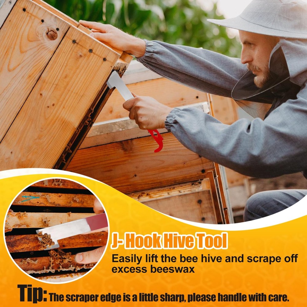Bee Hive Tool Beekeeping Kit Stainless Steel J Hook Bee Brush Frame Scraper