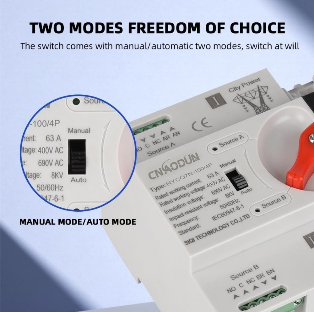 Automatic Transfer Switch ATS 4P 100A 400V Dual Power Electrical Selector Switch