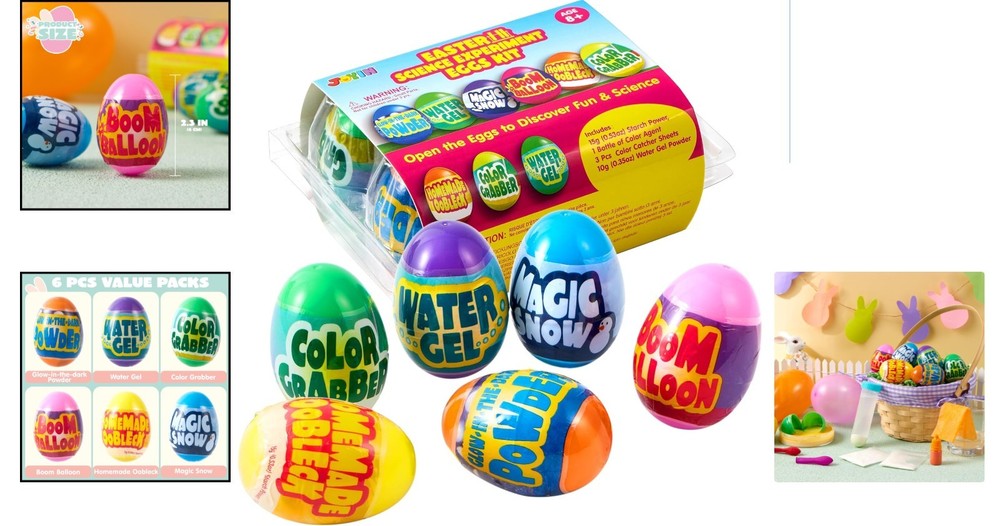 6 Prefilled Easter Eggs with Science Toys - Fun Educational STEM Activity