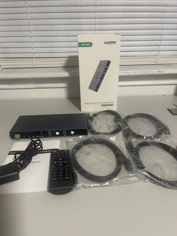 MT-VIKI Seamless 4x2 HDMI Matrix KVM Switch, HDMI+DP KVM Switch for 4 Computers