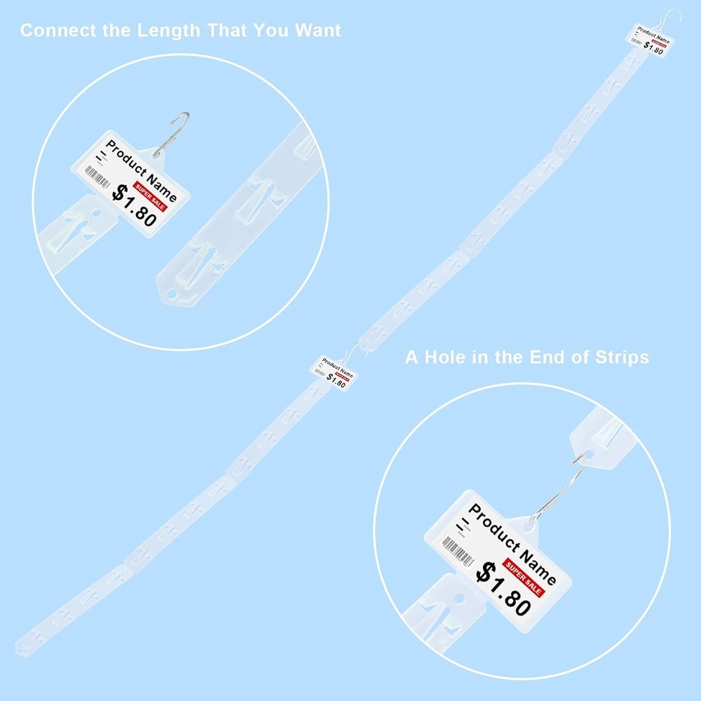 10Pcs Station Display Rack Plastic Hanging Strips with Hooks, 34*3cm