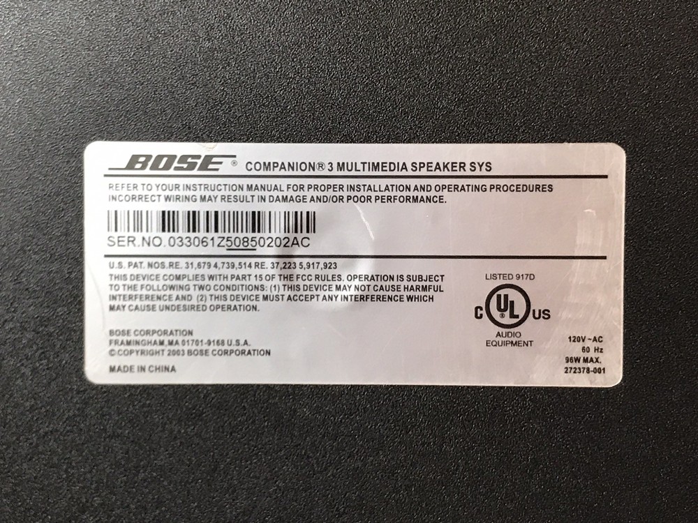 Bose Companion 3 Multimedia Speaker System w/ Subwoofer + Controller + Cables