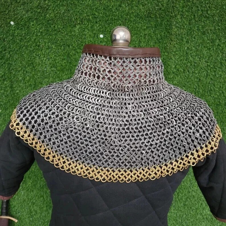 Medieval Chainmail Collar 09mm Flat Riveted with Flat Washer Ring Knight Armor