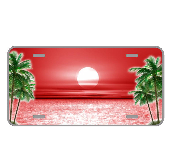Custom Personalized LICENSE PLATE With Red Beautiful Trees Sunset View Add Text