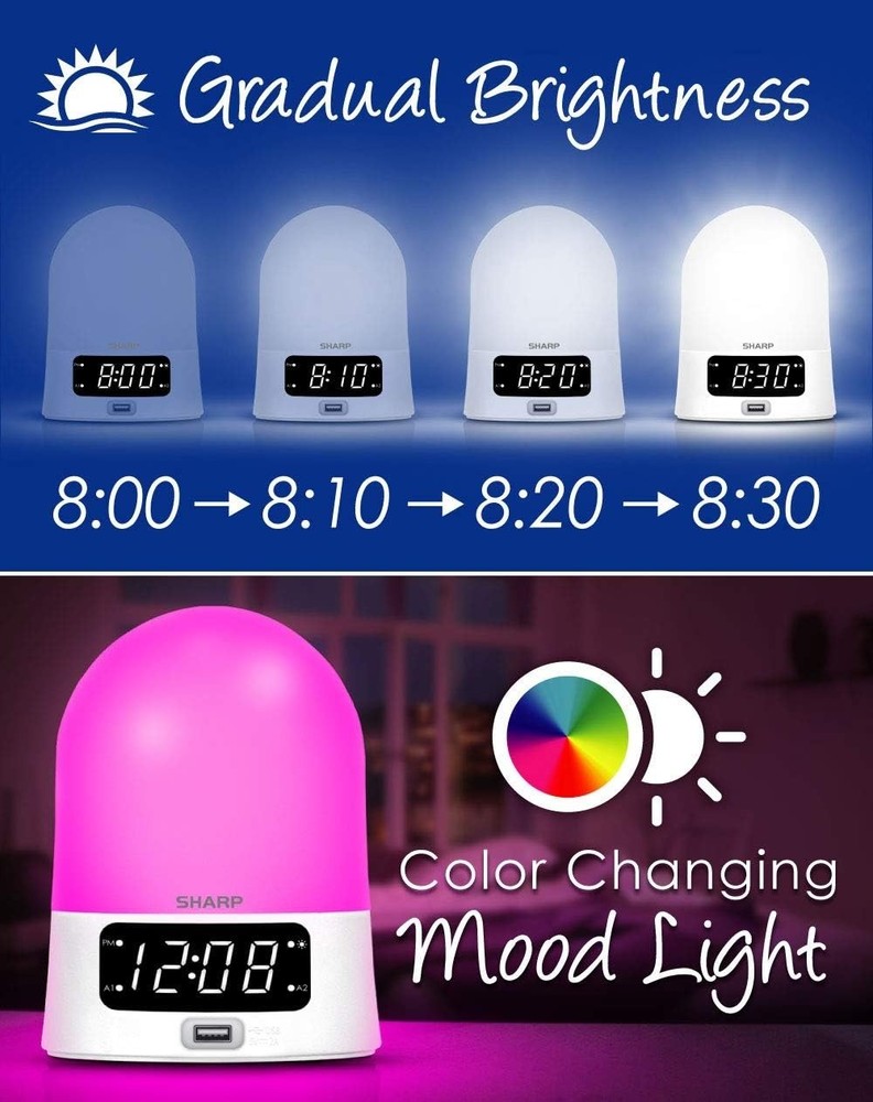 Sharp Sunrise Alarm Clock - Wake to Light! - Color Changing Mood Light - Fast Ch