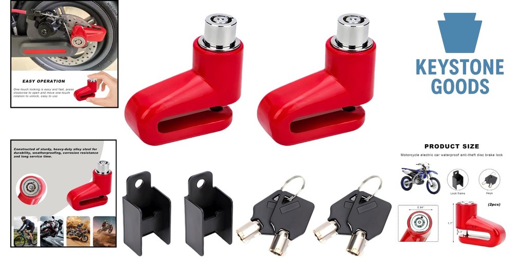 2 Pack Motorcycle Disc Brake Locks - Anti-Theft Security Locks for Bikes & Sc...