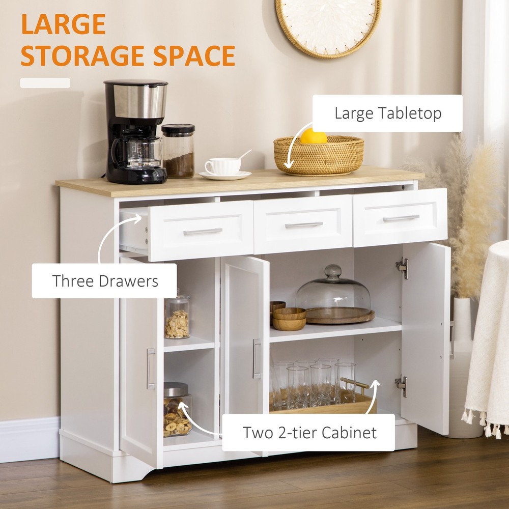 HOMCOM Buffet Cabinet, Modern Kitchen Sideboard with 3 Drawers White