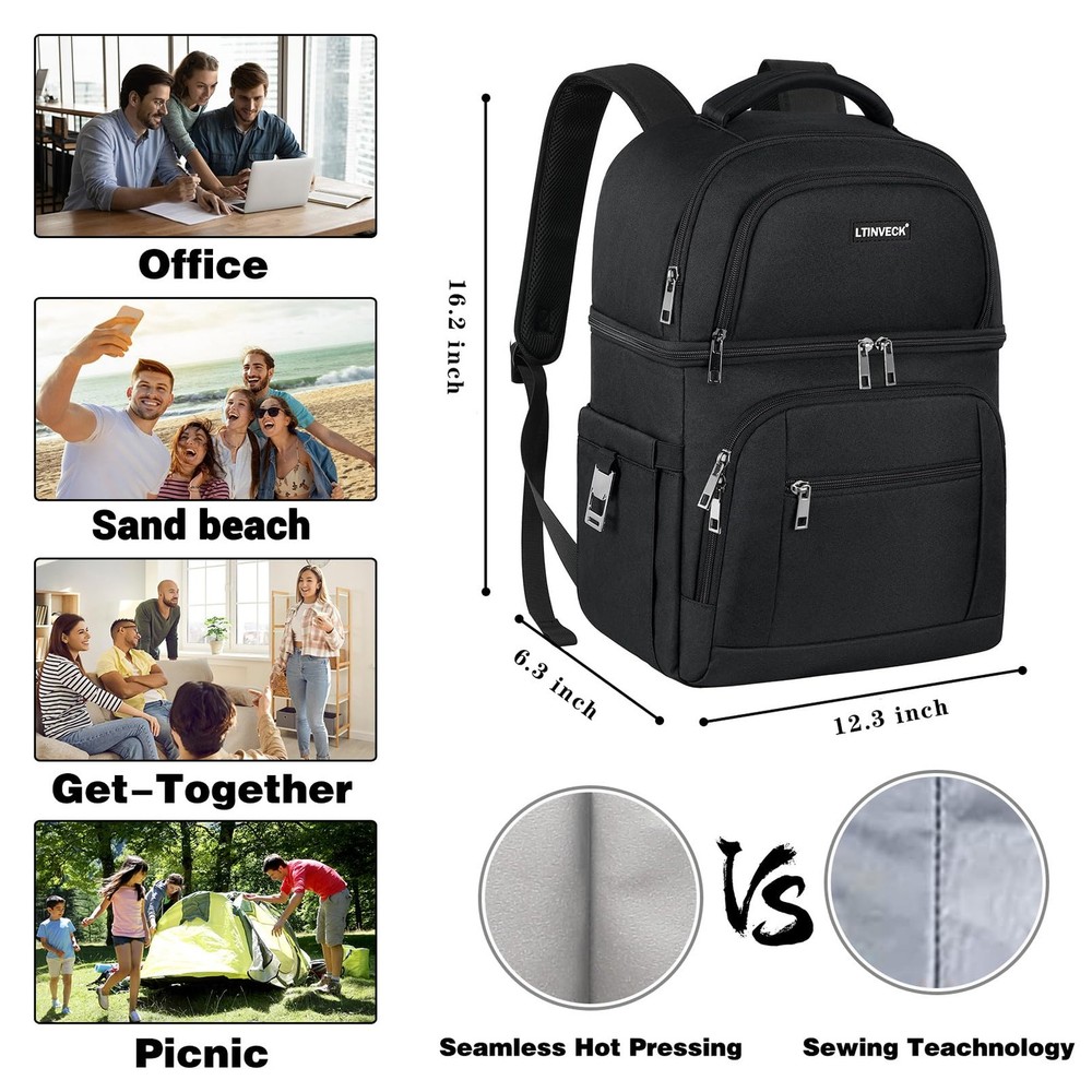 Cooler Backpack,30 Cans Insulated Backpack Cooler Leakproof Double Deck Cooler B